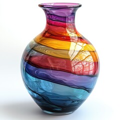Poster - Glass vase artwork featuring artistic colorful pattern reflections on translucent surface isolated on white
