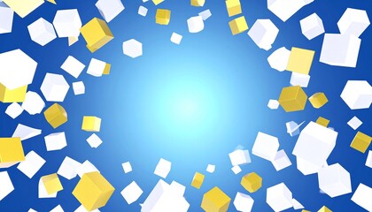 Poster - Colorful geometric shapes float against a blue background, creating a vibrant and dynamic visual effect