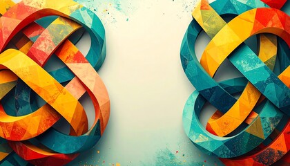 Poster - Colorful abstract ribbons intertwine against a light background, creating a dynamic and artistic visual effect
