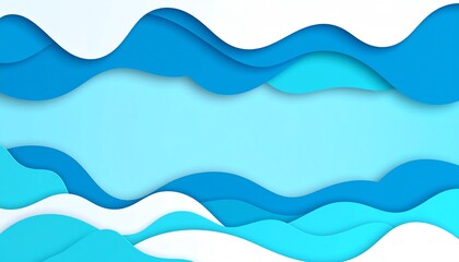 Poster - Abstract design featuring layered blue and turquoise waves, creating a sense of depth and movement against a light background