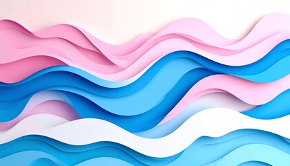 Poster - Colorful waves of paper in pink and blue create a dynamic, textured background, evoking a sense of movement and fluidity