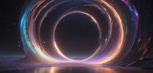 Wall Mural - Intricate cosmic waves flow through iridescent portal, ethereal shimmer ,  deep space,  digital art,  quantum