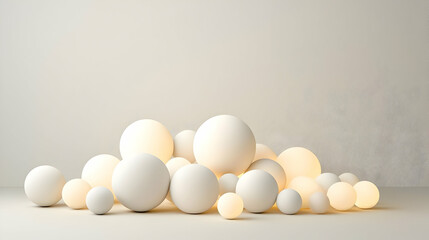Poster - Pile Of Glowing White Spheres On Light Background