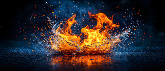 Poster - dramatic fiery explosion with sparks and colorfull flames