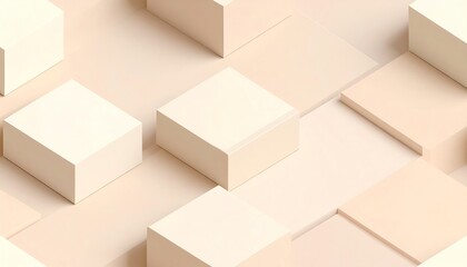 Poster - Minimalist arrangement of soft, neutral-colored boxes on a smooth surface, creating a harmonious and modern aesthetic