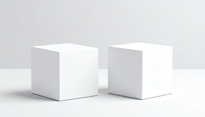 Poster - Two minimalistic white cubes stand on a smooth surface against a light backdrop, emphasizing simplicity and modern design