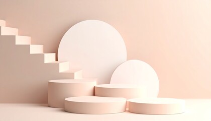 Poster - Minimalist design featuring soft pastel circles and steps, creating a serene and modern aesthetic in a light, airy space