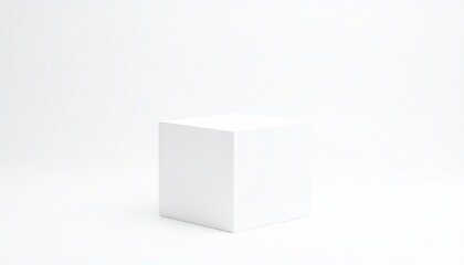 Poster - A simple white cube sits on a minimalistic, light background, embodying modern design and geometric simplicity