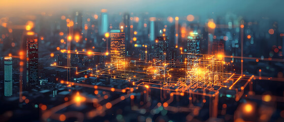 Poster - Futuristic Cityscape At Night With Vivid Lights