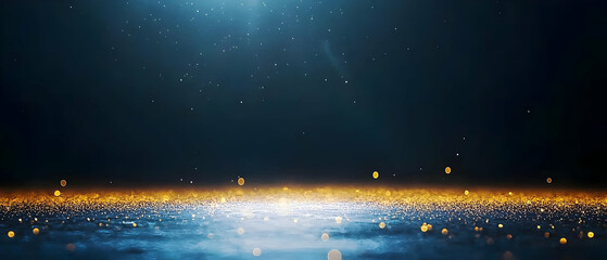 Poster - abstract dark blue background with golden glitter effect