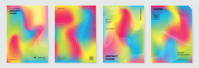 Aufkleber - Summer poster background vector set. Minimalist cover template with geometric shape, line. Ideal design for social media, banner, summer season card.