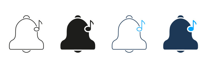 Fototapete - Bell With Musical Note Line And Solid Icon Set. Notification Sound, Alert Tone, And Ringtone Symbol Collection. Audio Reminder And Alarm Concept. Isolated Vector Illustration