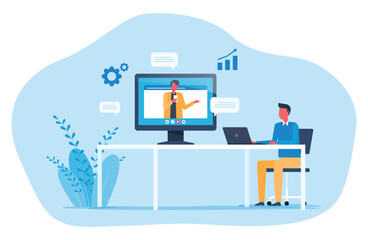 Aufkleber - flat vector online video conference for meeting with remote technology. business team connect collaboration working concept