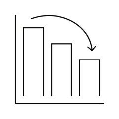 Poster - Decreasing Bar Chart With Downward Arrow Line Icon. Financial Decline, Economic Downturn, And Business Loss Outline Symbol. Market Analysis. Editable Stroke. Isolated Vector Illustration