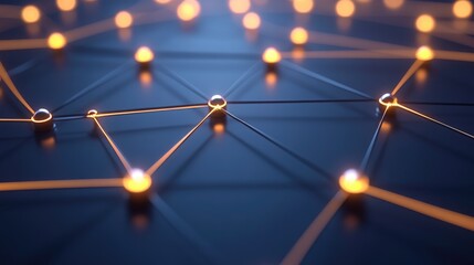 Poster - Interconnected glowing spheres forming a complex network on a dark surface