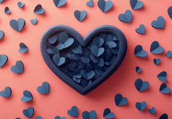 Fototapete - Dark Blue Textured Heart with Coral Background