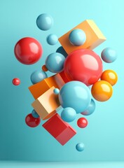 Poster - Floating Spheres and Cubes An Abstract 3D Composition