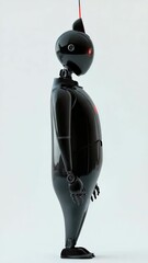 Fototapete - a robot with red eyes stands on a white background. the robot is black and has a red light on its he