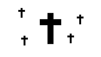 Poster - Zoom in and out animation the cross symbol. Large black symbol in the center and four small symbols around. Seamless looped 4k animation on white background