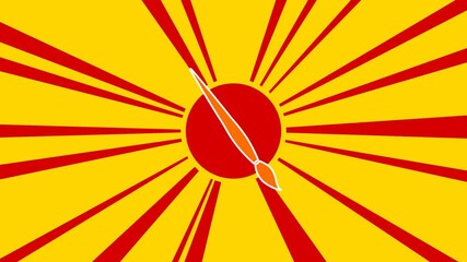 Poster - Artistic brush symbol on the background of animation from moving rays of the sun. Large orange symbol increases slightly. Seamless looped 4k animation on yellow background