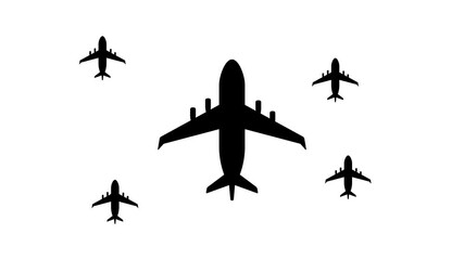 Poster - zoom in and out animation the airplane symbol. large black symbol in the center and four small symbo