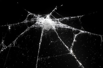 Intricate, translucent spiderweb design against a dark background.