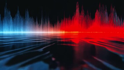 Poster - Sound waves in neon colors create a dynamic visual display, reflecting off a smooth surface. The energetic flow produces a captivating atmosphere, enhancing the sense of movement and rhythm.