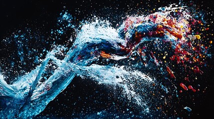 Poster - Dynamic water splash art abstract background digital artwork colorful environment 3d viewpoint creative concept

