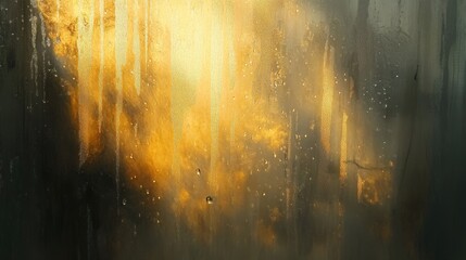 Poster - Rays of light refracting through raindrops on a window, casting a soft and poetic glow.