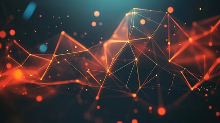 Poster - Abstract network of interconnected nodes and lines, glowing with orange and red light
