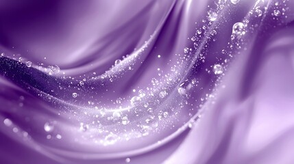 Poster - Fluid motion of purple silk with water droplets abstract art soft textures dreamy atmosphere close-up view
