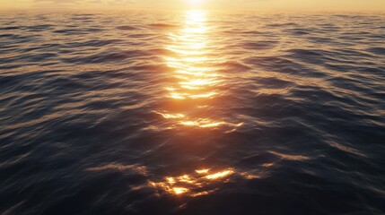 Wall Mural - the beauty of the ocean at sunset, with the golden sun reflecting off the calm water, creating a per