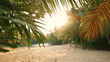© dvoevnore - Beautiful background of exotic tropical beach with palm trees and sunlight, copy space