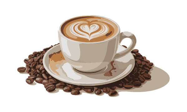 Modern vector-style illustration of a ceramic coffee cup filled, easily scalable and editable.