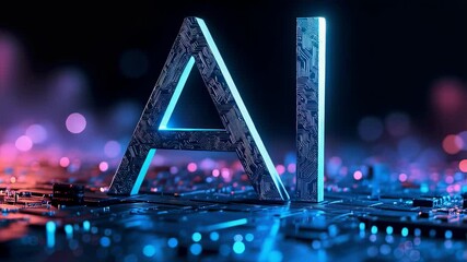 Poster - Glowing AI Symbol on Circuit Board