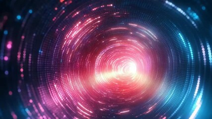 Poster - Neon tunnel with vibrant purple and blue glowing lights in modern futuristic corridor, reflective floor, curved arches, technology-inspired sci-fi environment, empty digital space