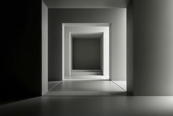 Poster - Abstract grayscale hallway with receding perspective