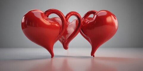 Fototapete - Two vibrant red hearts seamlessly blend, forming a single larger heart ,  dual,  fusion,  solidarity