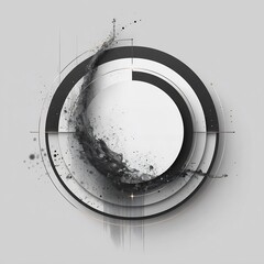 Poster - Circular abstract design featuring layered rings and ink wash texture composition