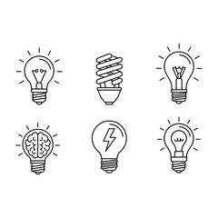 Poster - Collection of nine light bulb icons in a grid pattern with different designs and light rays around them