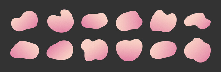 Poster - Collection of beige pink gradient abstract blob shapes. Grainy textured freeforms. Liquid design spot elements with noise effect.