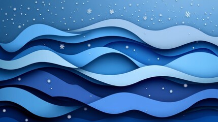 Poster - Abstract winter waves paper cut design with snowflakes.