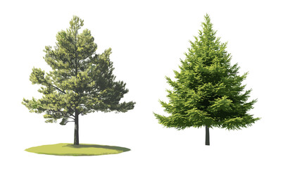 Larix occidentalis and Larix laricina pine tree set isolated png in natural light, coniferous forest, woodland plants, seasonal tree, vector illustration, flora, nature scene.
