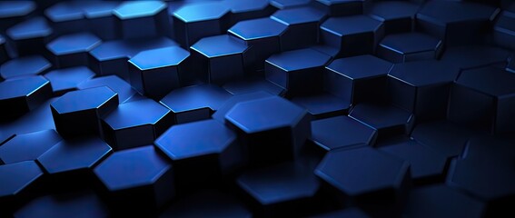 Poster - A visually striking abstract background featuring a pattern of dark. interlocking hexagons casting soft shadows. ideal for tech-related designs or modern presentations
