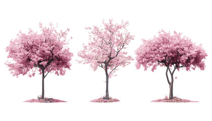 malus micromalus kaido crab apple tree set transparent background, vector illustration, flowering or