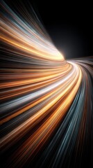 Canvas Print - abstract light trails flowing in curved lines on black background digital art concept