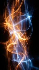 Canvas Print - abstract light painting photography of flowing energy with orange and blue hues on a black backgroun