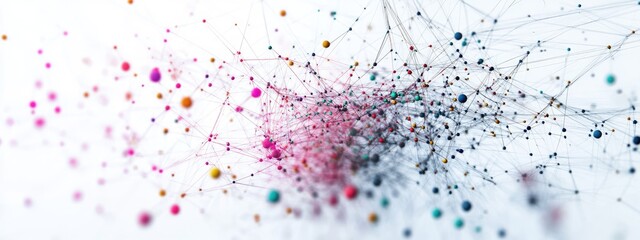 Poster - A vibrant abstract representation of interconnected nodes and lines in a spectrum of colors. symbolizing data flow and connectivity in a modern digital environment