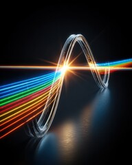Canvas Print - abstract light trails with glass curve on dark background studio shot technology concept design elem