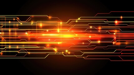 Aufkleber - Abstract fiery orange and gold circuit board design with glowing lines and sparks on a dark background